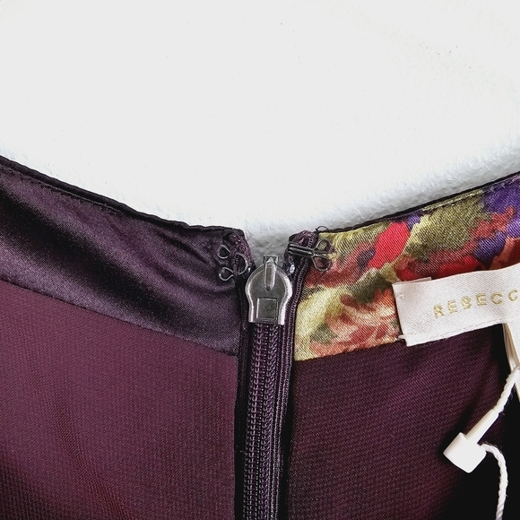 Rebecca Taylor Simone Fleur Silk Midi Dress in Burgundy NWT - Picture 12 of 16